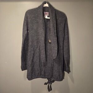 Dex 100% Wool Button Up Long Cardigan Y2K Oversized Sweater Dress Boho Dark Gray